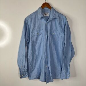 Wrangler‎ Men’s Lightweight Cotton Blue Button Down Long Sleeve Shirt Size Large